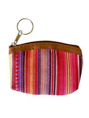 ⭐️ 5 for $25 Striped Woven Canvas Keyring Coin Pouch in Multicolor with Zipper